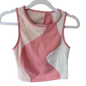 Source Unknown Y2K Pink and White Asymmetrical Crop Top